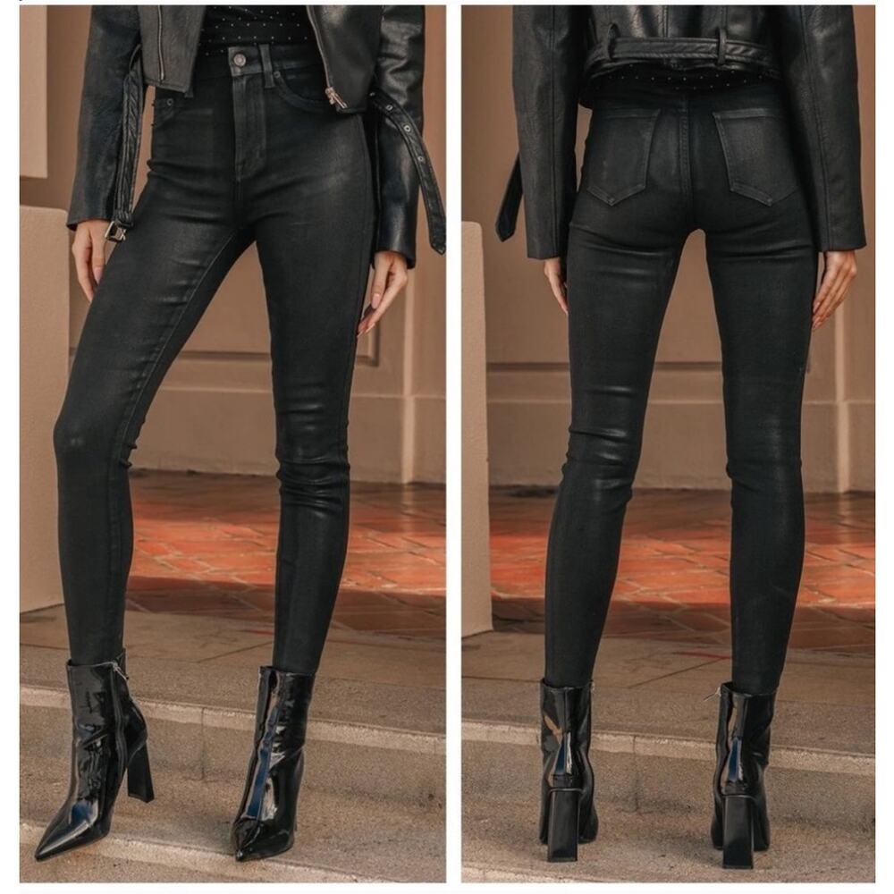 NWOT Pistola Aline High Rise Skinny Black Coated Jeans Night Sky 26 Moto Grunge